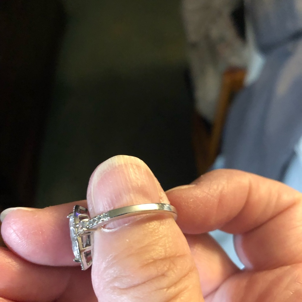 Diamonique 1.85 cttw. Marquise Platinum Plated Halo Ring Sz 10 - Picture 10 of 13